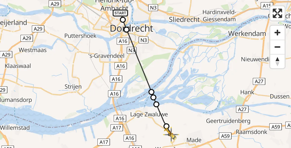 Routekaart van de vlucht: Lifeliner 2 naar Hooge Zwaluwe, Hoefpad
