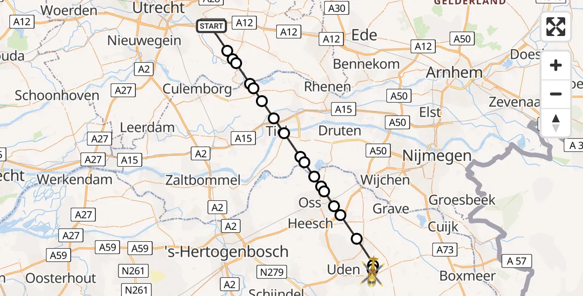 Routekaart van de vlucht: Lifeliner 3 naar Vliegbasis Volkel, Vliegbasis Volkel