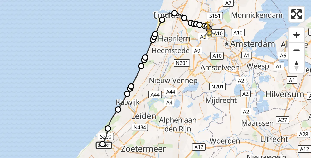 Routekaart van de vlucht: Lifeliner 1 naar Amsterdam Heliport, Amsterdam Heliport