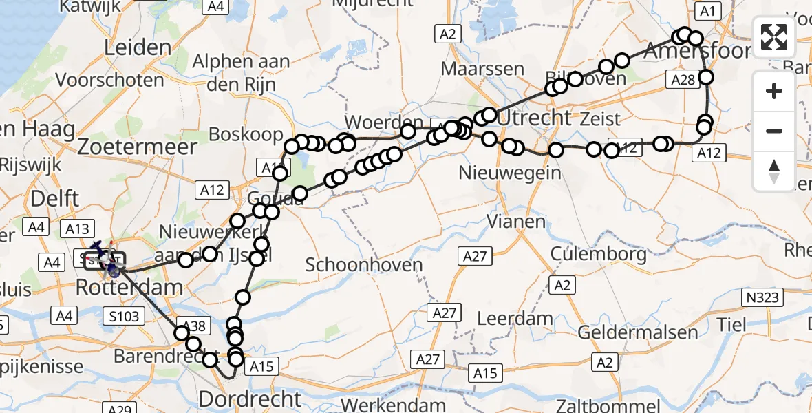 Routekaart van de vlucht: Politiehelikopter naar Rotterdam The Hague Airport, Rotterdam The Hague Airport