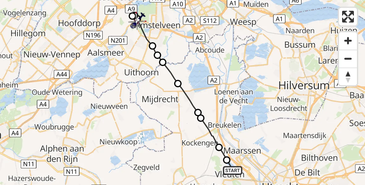 Routekaart van de vlucht: Politiehelikopter naar Amstelveen, Schipholweg