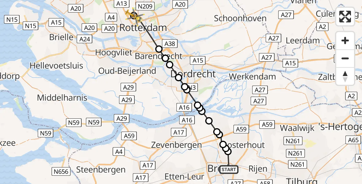 Routekaart van de vlucht: Lifeliner 2 naar Rotterdam The Hague Airport, Rotterdam The Hague Airport