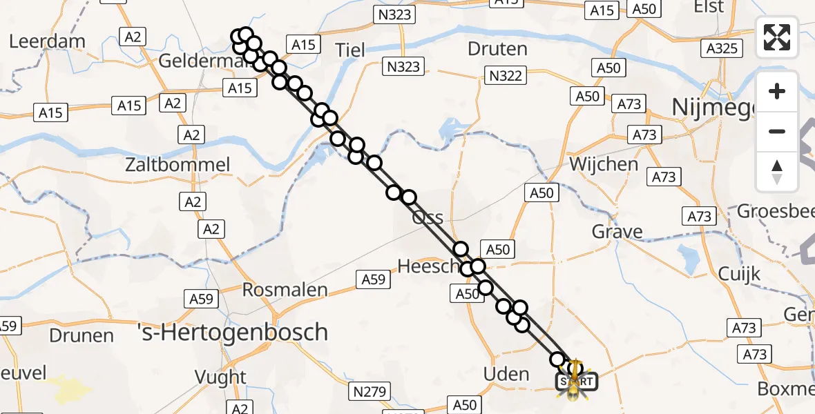 Routekaart van de vlucht: Lifeliner 3 naar Vliegbasis Volkel, Vliegbasis Volkel
