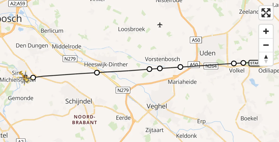 Routekaart van de vlucht: Lifeliner 3 naar Sint-Michielsgestel, Schijndelseweg