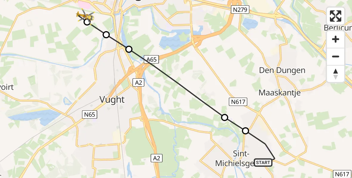 Routekaart van de vlucht: Lifeliner 3 naar 's-Hertogenbosch, Halvezolenlijntje