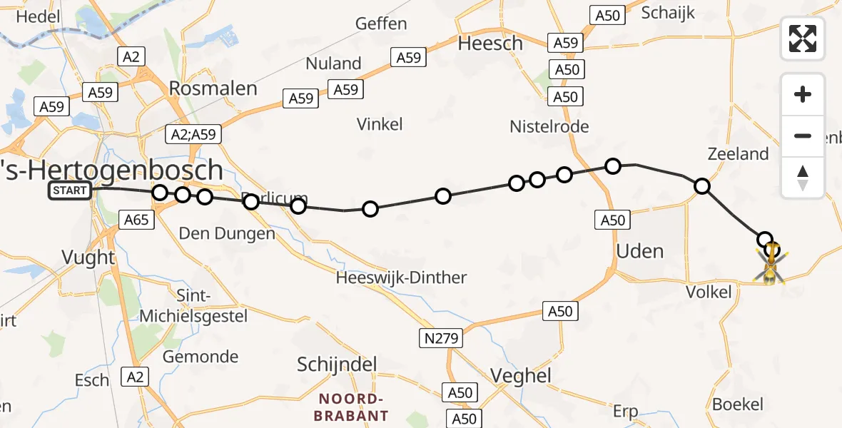 Routekaart van de vlucht: Lifeliner 3 naar Vliegbasis Volkel, Vliegbasis Volkel