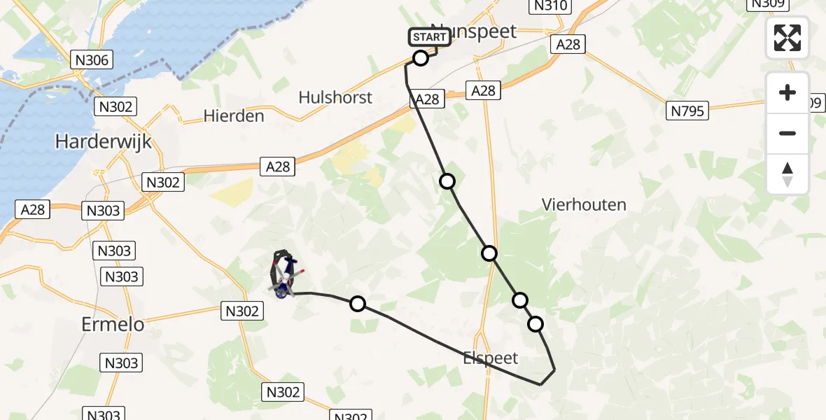 Routekaart van de vlucht: Politiehelikopter naar Ermelo, Bredeweg