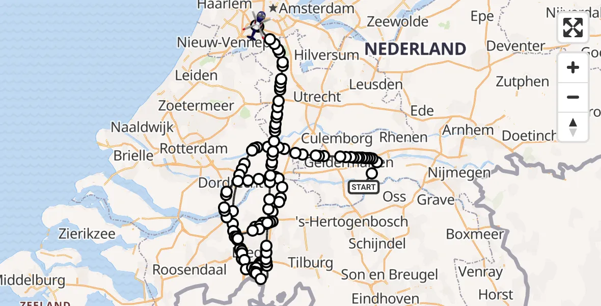 Routekaart van de vlucht: Politiehelikopter naar Amsterdam Vliegveld Schiphol, Amsterdam Vliegveld Schiphol