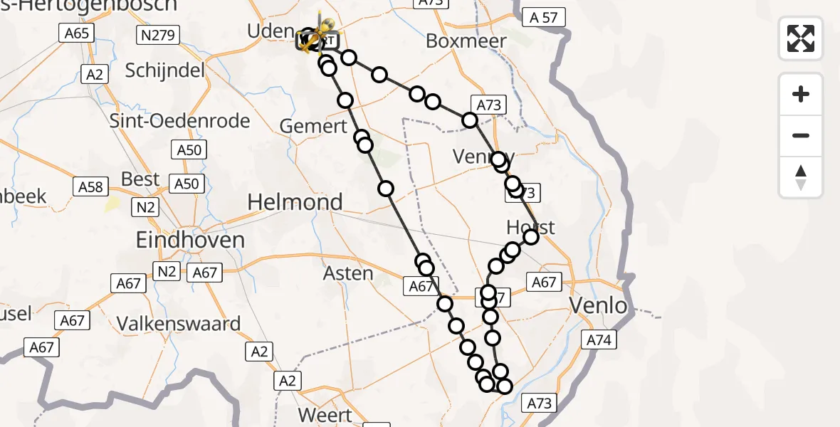 Routekaart van de vlucht: Lifeliner 3 naar Vliegbasis Volkel, Vliegbasis Volkel