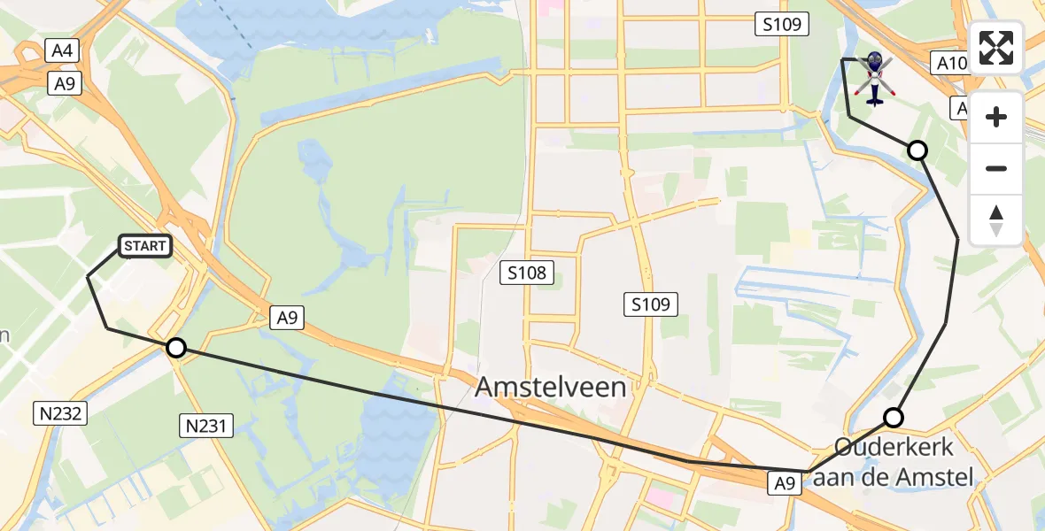 Routekaart van de vlucht: Politiehelikopter naar Amsterdam, Ouderkerkerdijk