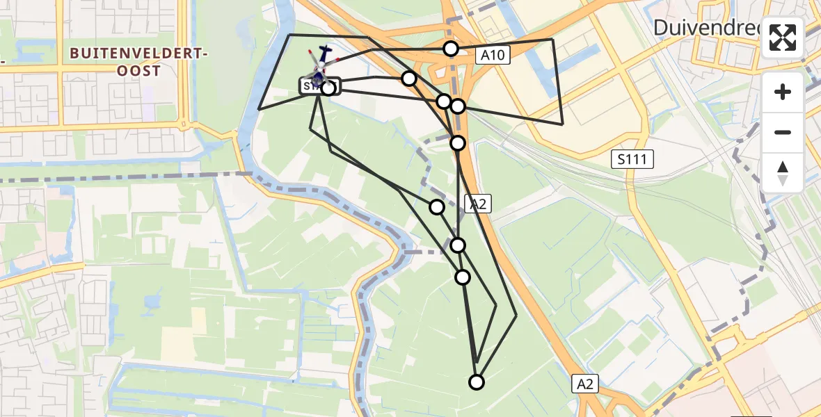 Routekaart van de vlucht: Politiehelikopter naar Amsterdam, Ouderkerkerdijk