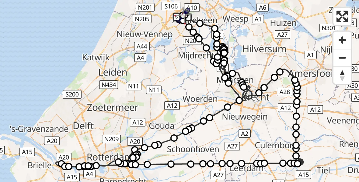 Routekaart van de vlucht: Politiehelikopter naar Amsterdam Vliegveld Schiphol, Amsterdam Vliegveld Schiphol