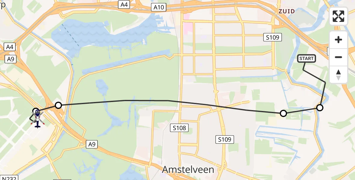 Routekaart van de vlucht: Politiehelikopter naar Amsterdam Vliegveld Schiphol, Amsterdam Vliegveld Schiphol