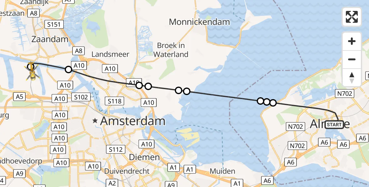 Routekaart van de vlucht: Lifeliner 1 naar Amsterdam Heliport, Amsterdam Heliport