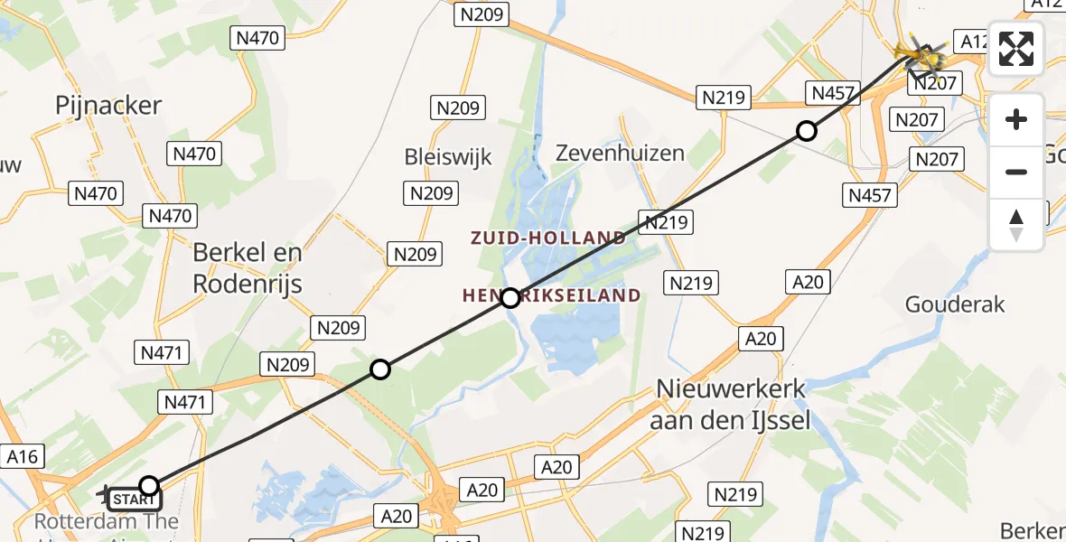 Routekaart van de vlucht: Lifeliner 2 naar Waddinxveen, Henegouwerweg