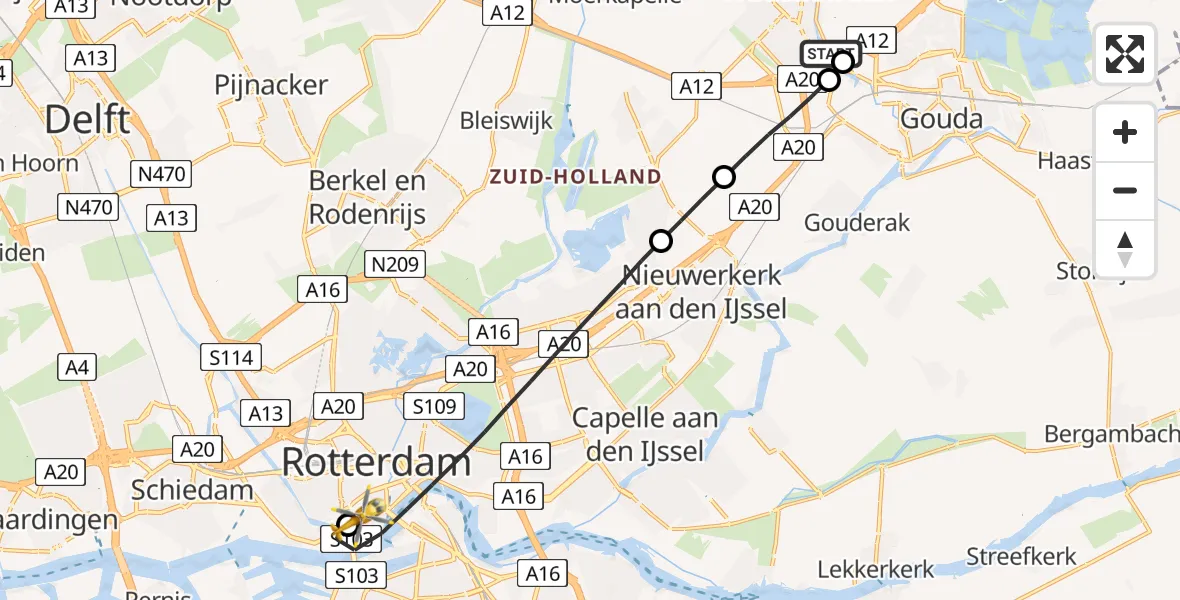Routekaart van de vlucht: Lifeliner 2 naar Erasmus MC, Erasmus MC