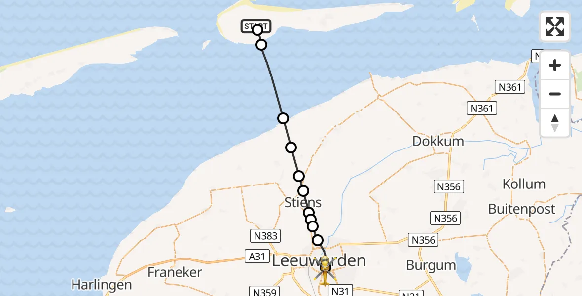 Routekaart van de vlucht: Ambulancehelikopter naar Leeuwarden Medical Center Heliport, Leeuwarden Medical Center Heliport
