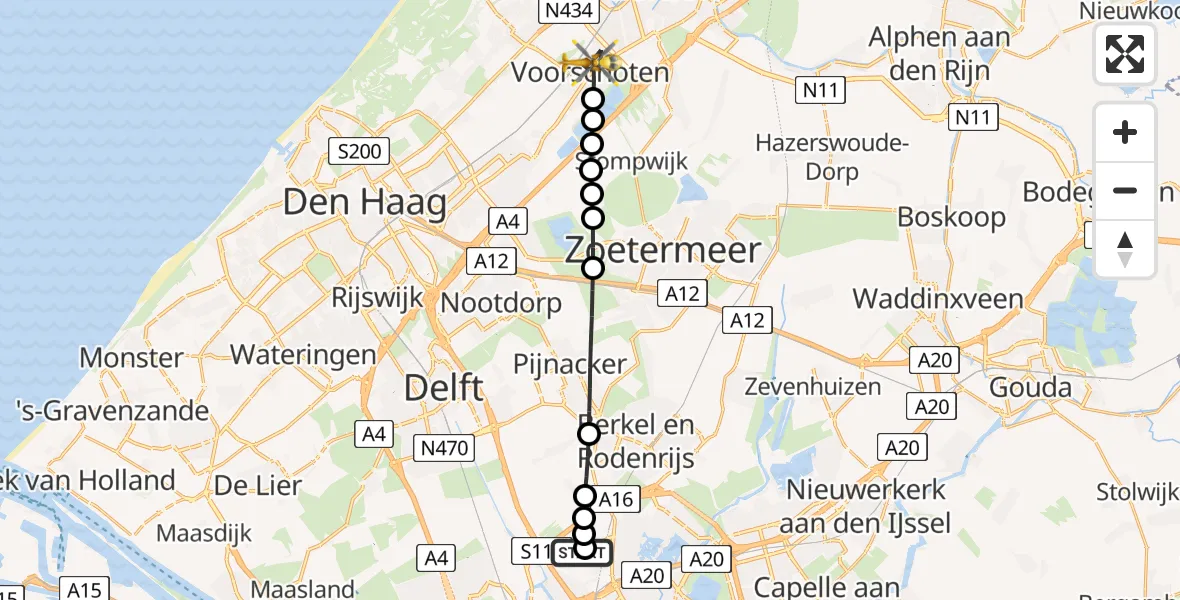 Routekaart van de vlucht: Lifeliner 2 naar Voorschoten, Nassaukade