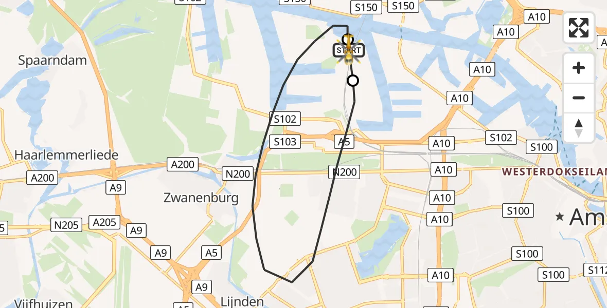 Routekaart van de vlucht: Lifeliner 1 naar Amsterdam Heliport, Amsterdam Heliport