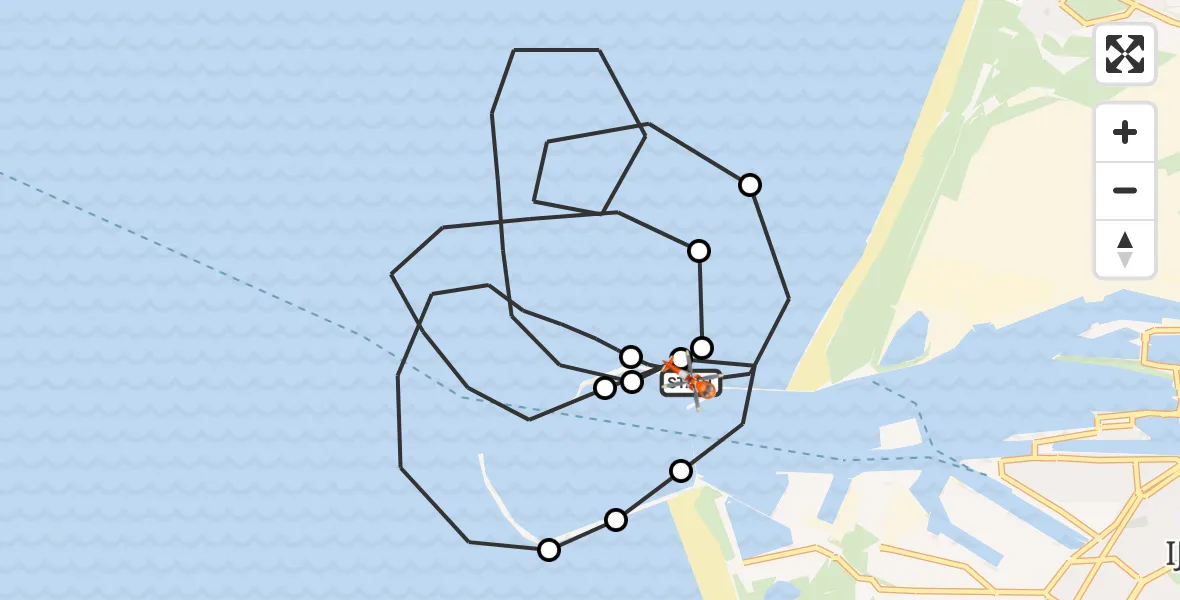 Routekaart van de vlucht: Kustwachthelikopter naar Velsen-Noord, Noordpier