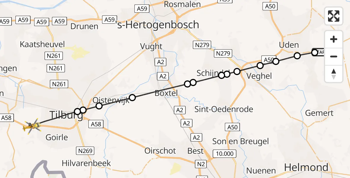 Routekaart van de vlucht: Lifeliner 3 naar Tilburg, Rijksweg 58