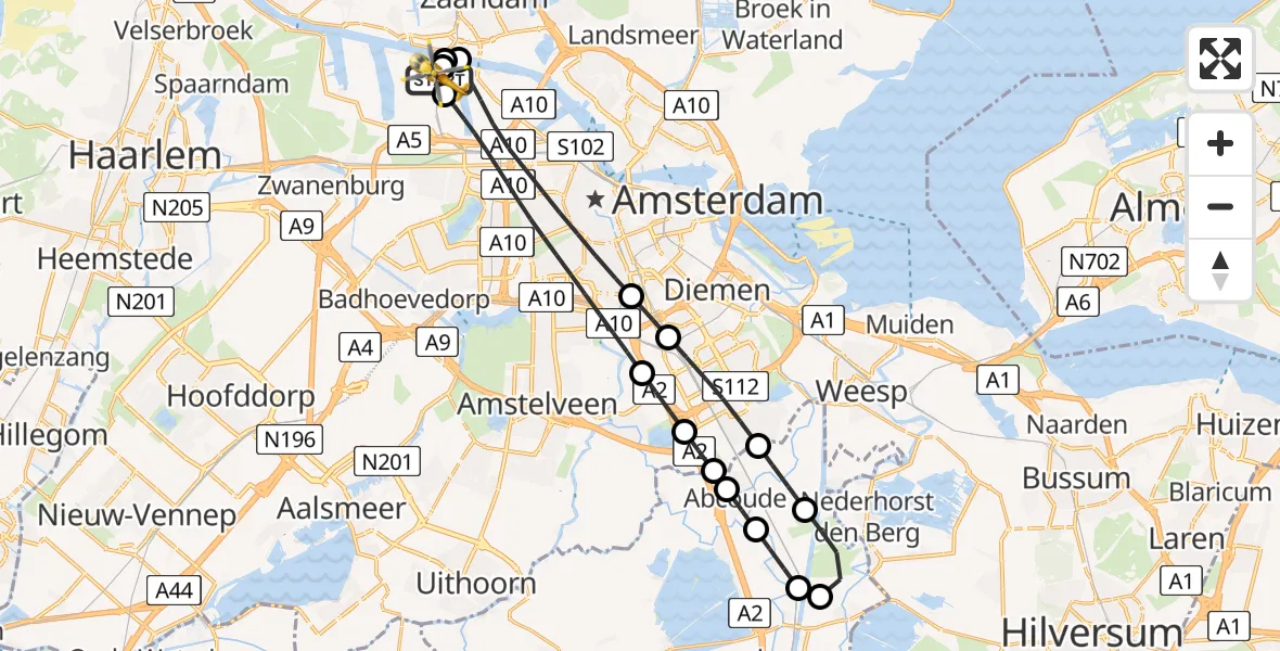 Routekaart van de vlucht: Lifeliner 1 naar Amsterdam Heliport, Amsterdam Heliport