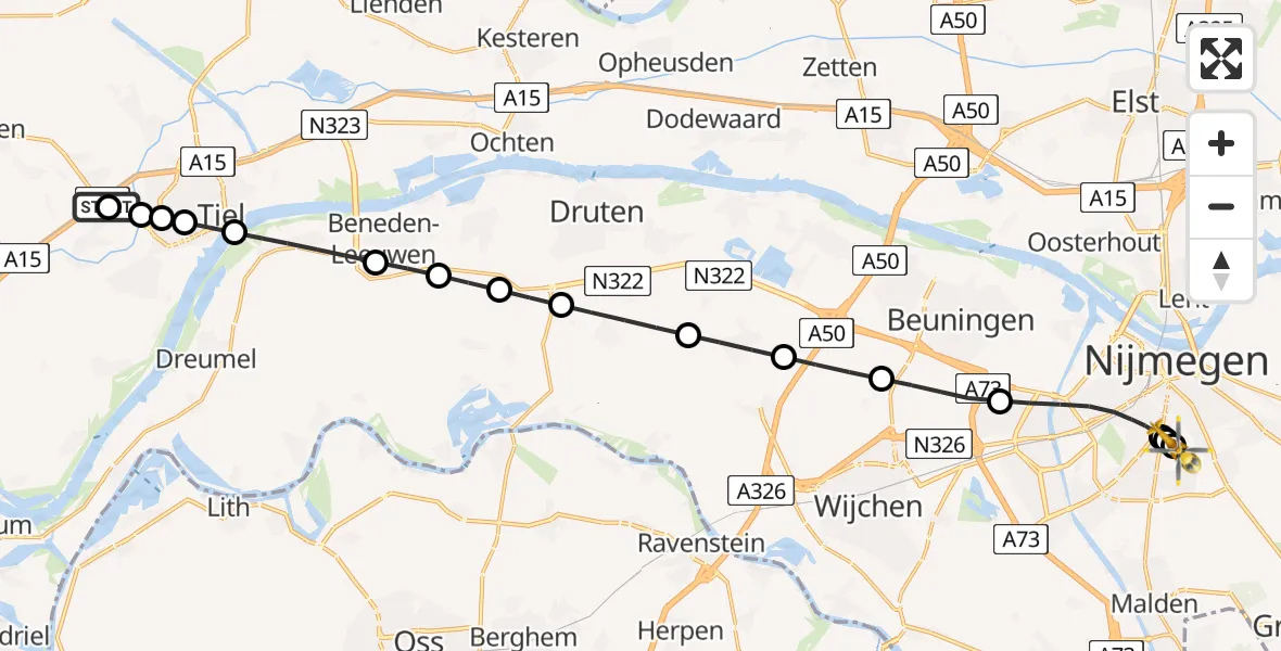 Routekaart van de vlucht: Lifeliner 3 naar Radboud University Medical Center Heliport, Radboud University Medical Center Heliport