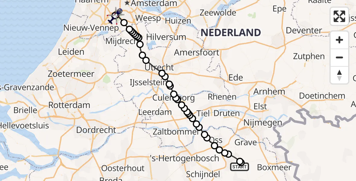 Routekaart van de vlucht: Politiehelikopter naar Amsterdam Vliegveld Schiphol, Amsterdam Vliegveld Schiphol