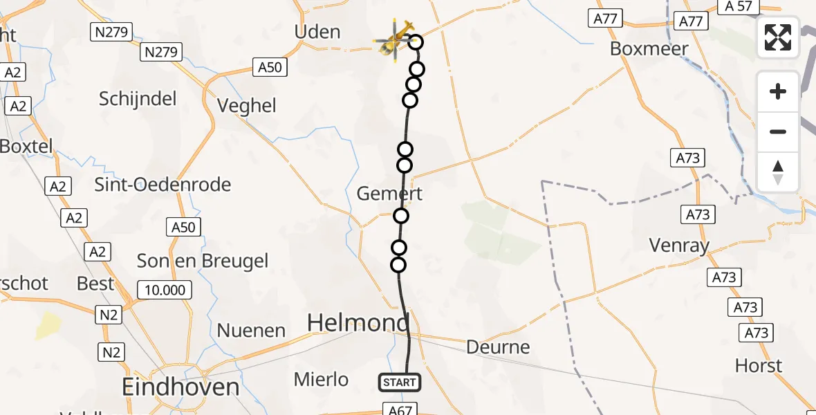 Routekaart van de vlucht: Lifeliner 3 naar Vliegbasis Volkel, Vliegbasis Volkel
