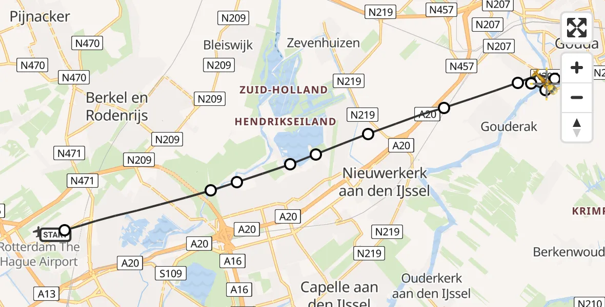 Routekaart van de vlucht: Lifeliner 2 naar Gouda, Driestromenpad