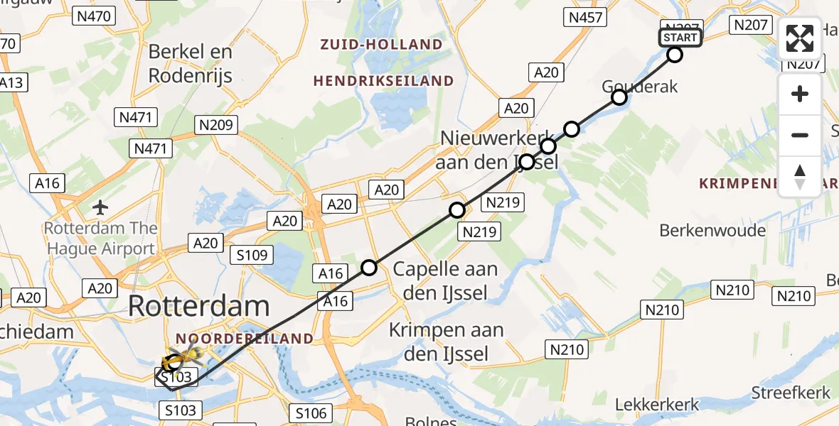Routekaart van de vlucht: Lifeliner 2 naar Erasmus MC, Erasmus MC