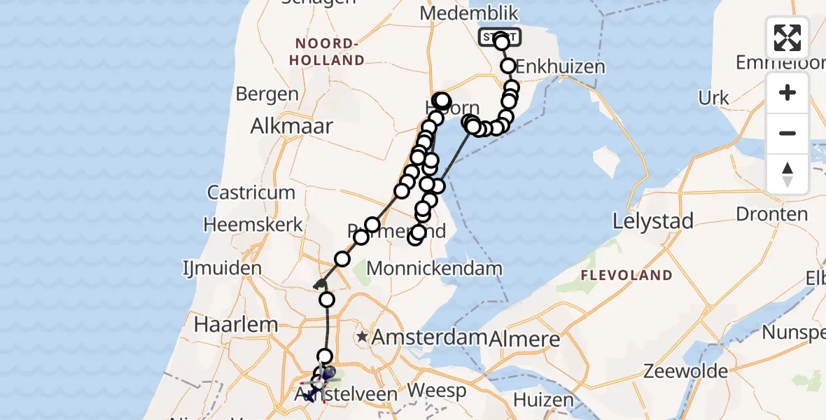 Routekaart van de vlucht: Politiehelikopter naar Amsterdam Vliegveld Schiphol, Amsterdam Vliegveld Schiphol