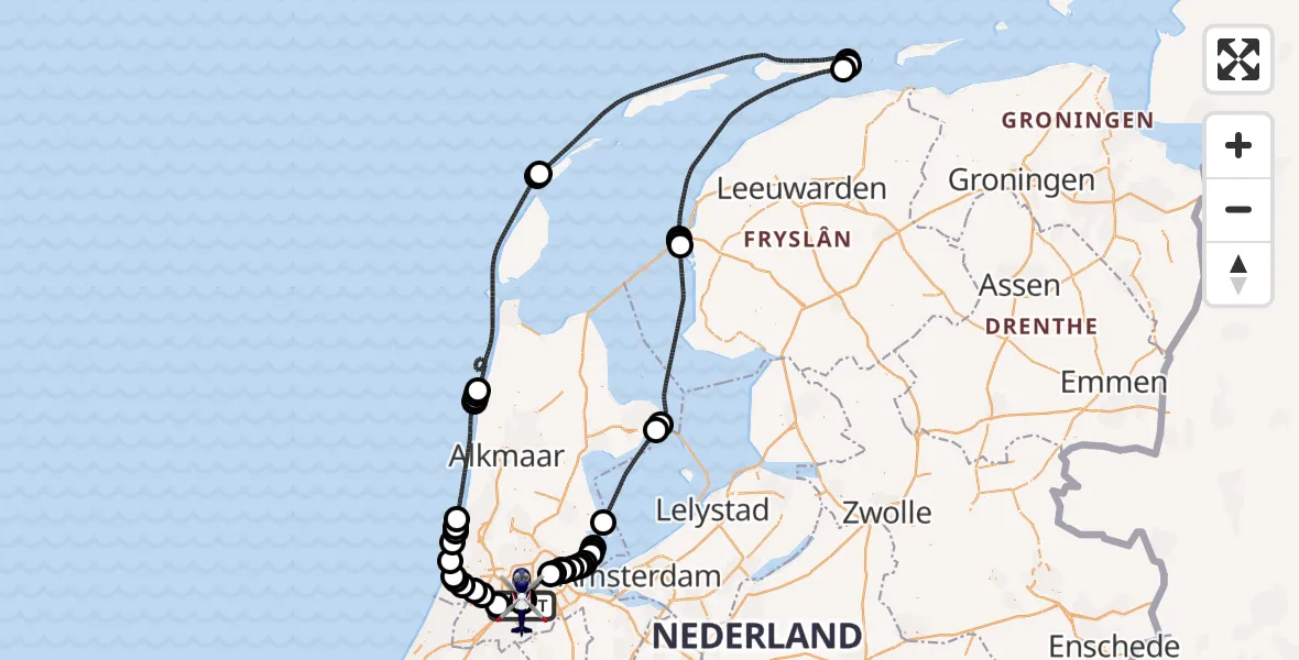 Routekaart van de vlucht: Politiehelikopter naar Amsterdam Vliegveld Schiphol, Amsterdam Vliegveld Schiphol