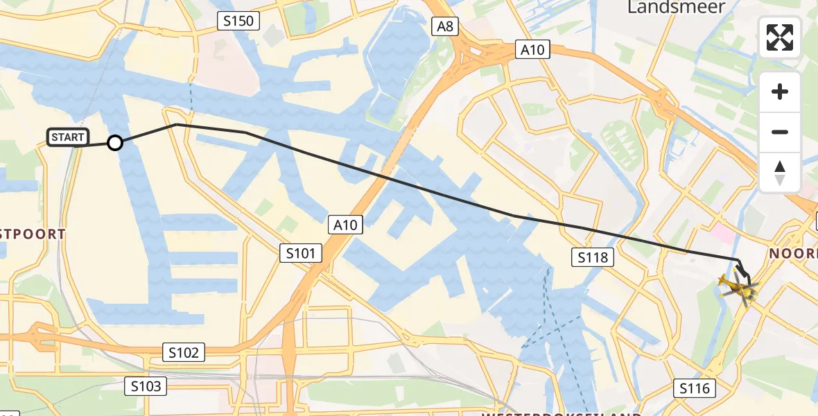 Routekaart van de vlucht: Lifeliner 1 naar Amsterdam, Buikslotermeerdijk