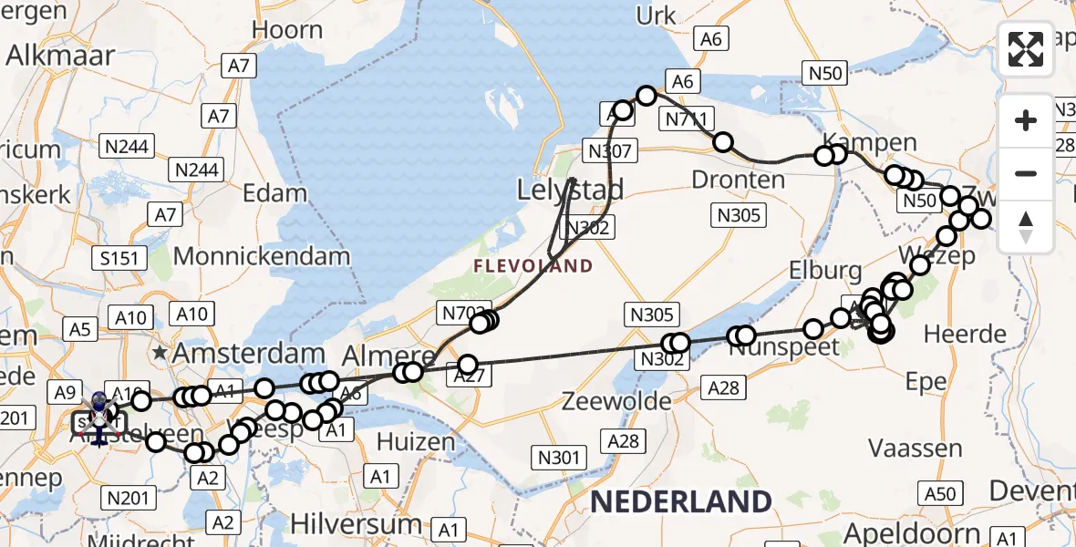 Routekaart van de vlucht: Politiehelikopter naar Amsterdam Vliegveld Schiphol, Amsterdam Vliegveld Schiphol