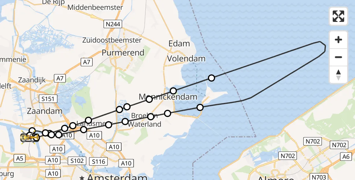 Routekaart van de vlucht: Lifeliner 1 naar Amsterdam Heliport, Amsterdam Heliport