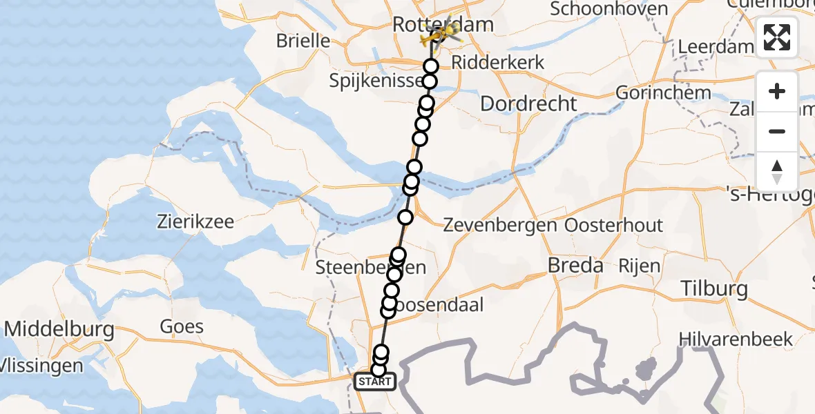 Routekaart van de vlucht: Lifeliner 2 naar Erasmus MC, Erasmus MC