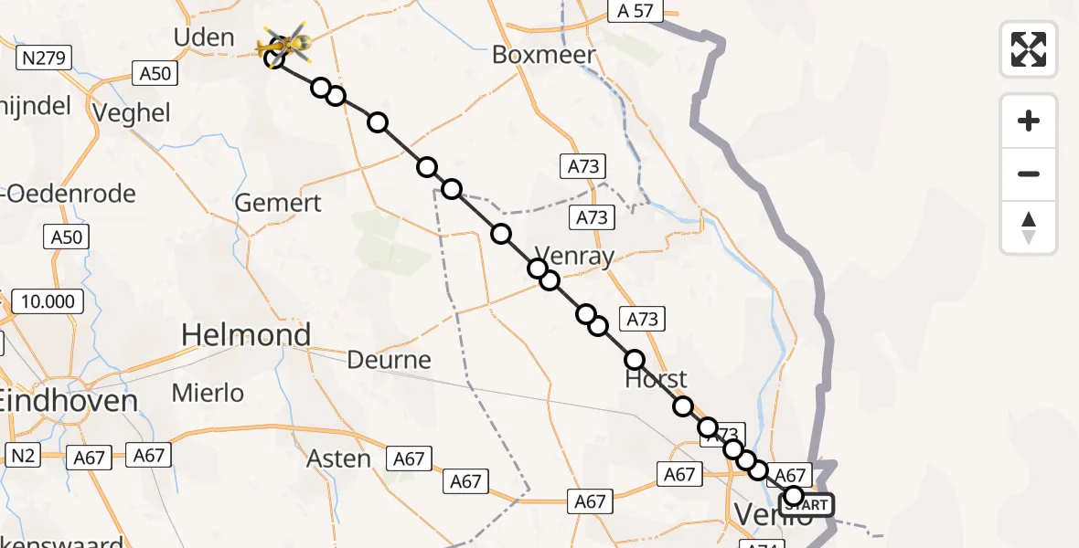 Routekaart van de vlucht: Lifeliner 3 naar Vliegbasis Volkel, Vliegbasis Volkel