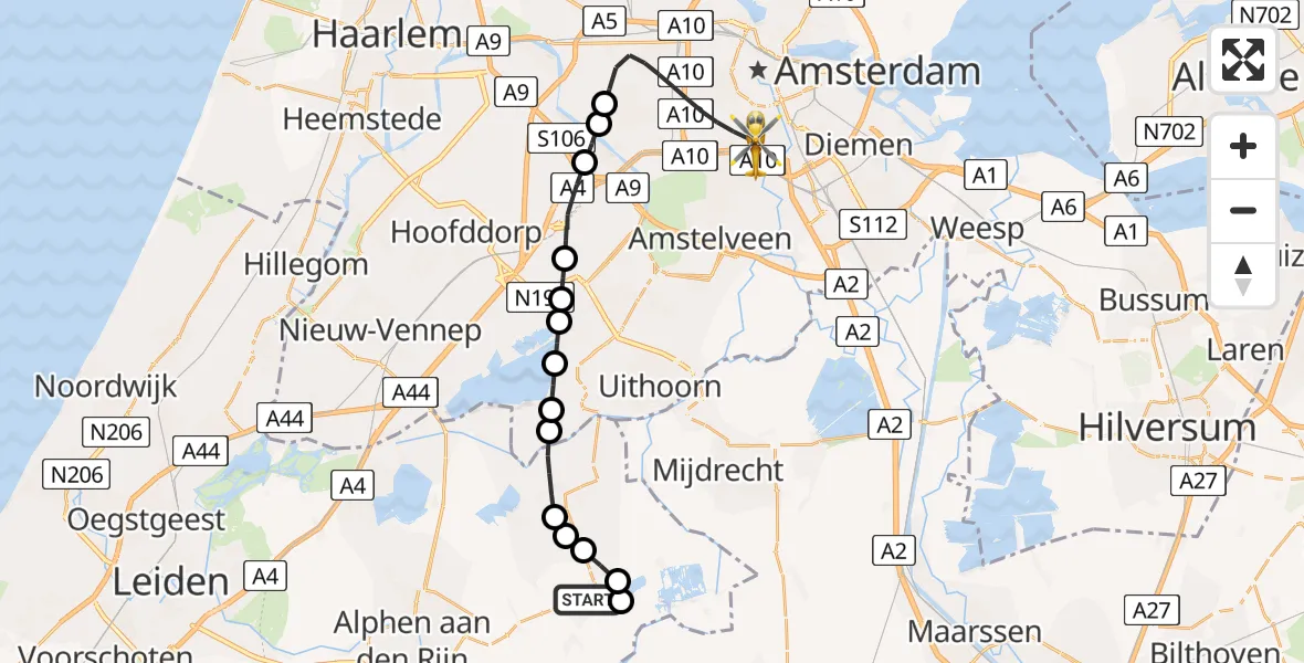 Routekaart van de vlucht: Lifeliner 1 naar Amsterdam, Wielingenstraat