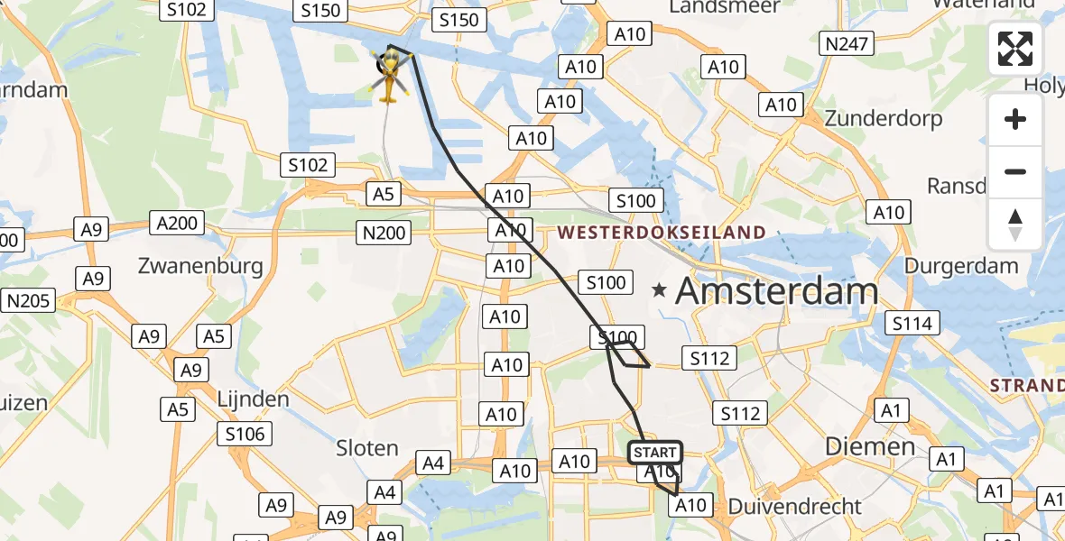 Routekaart van de vlucht: Lifeliner 1 naar Amsterdam Heliport, Amsterdam Heliport