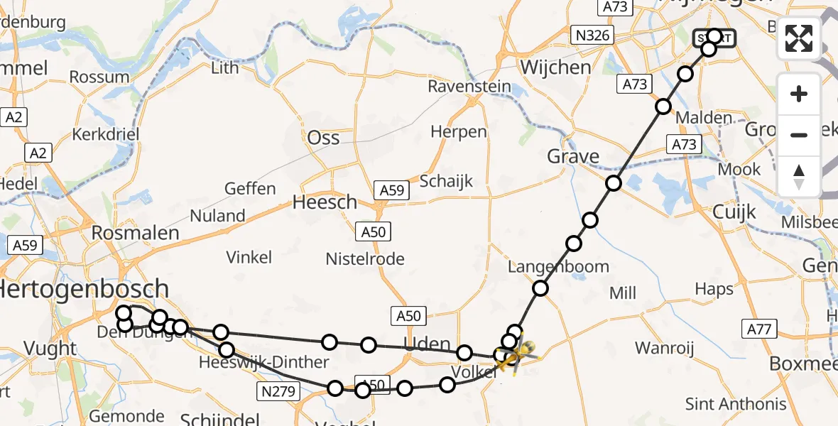 Routekaart van de vlucht: Lifeliner 3 naar Vliegbasis Volkel, Vliegbasis Volkel