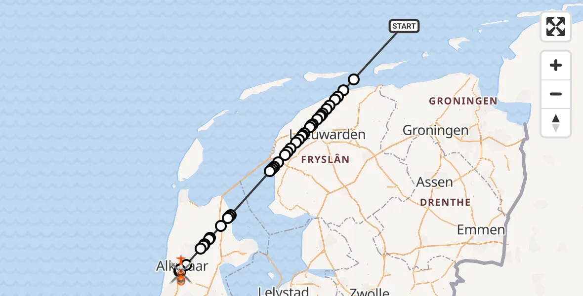 Routekaart van de vlucht: Kustwachthelikopter naar Alkmaar, Parelweg