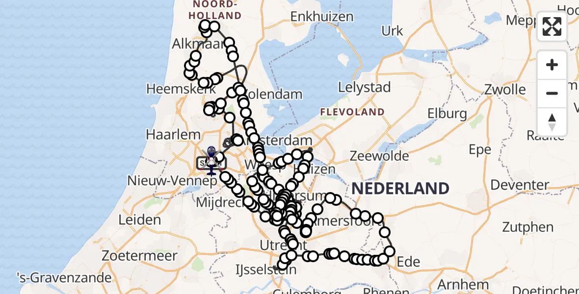 Routekaart van de vlucht: Politiehelikopter naar Amsterdam Vliegveld Schiphol, Amsterdam Vliegveld Schiphol