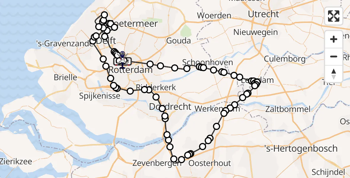 Routekaart van de vlucht: Politiehelikopter naar Rotterdam The Hague Airport, Rotterdam The Hague Airport