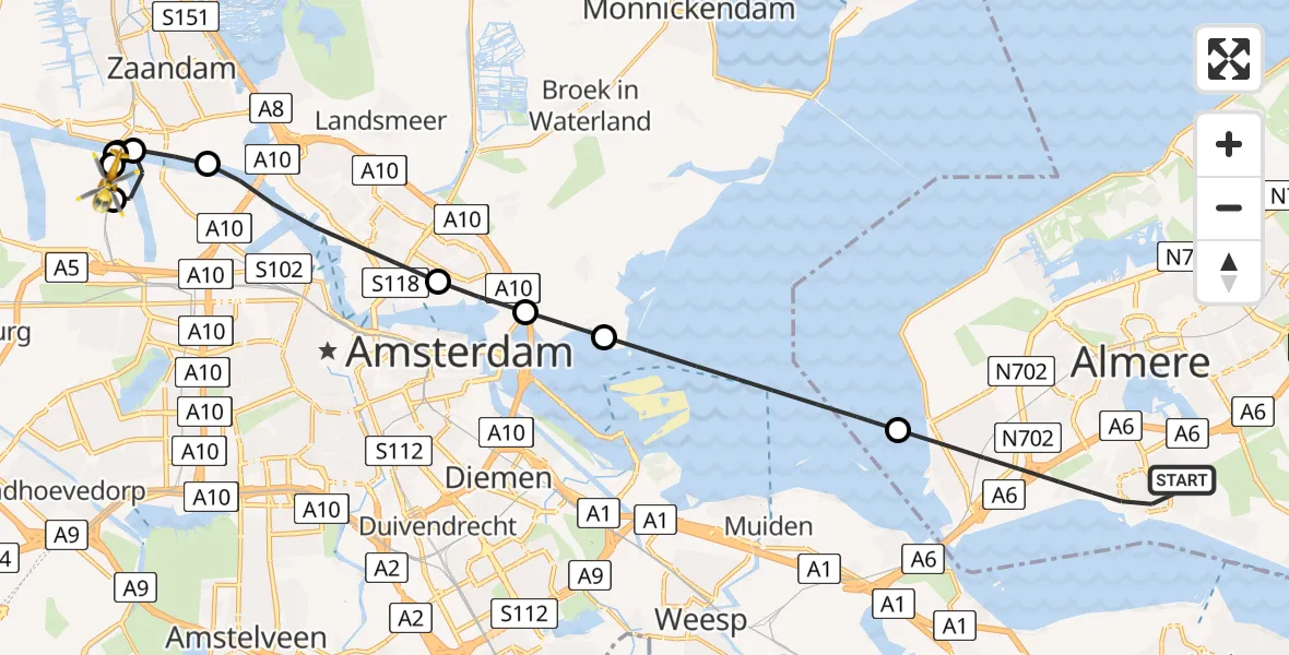 Routekaart van de vlucht: Lifeliner 1 naar Amsterdam Heliport, Amsterdam Heliport