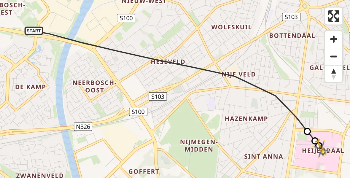 Routekaart van de vlucht: Lifeliner 3 naar Radboud University Medical Center Heliport, Radboud University Medical Center Heliport