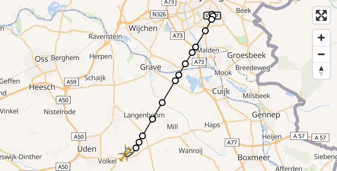 Routekaart van de vlucht: Lifeliner 3 naar Vliegbasis Volkel, Vliegbasis Volkel