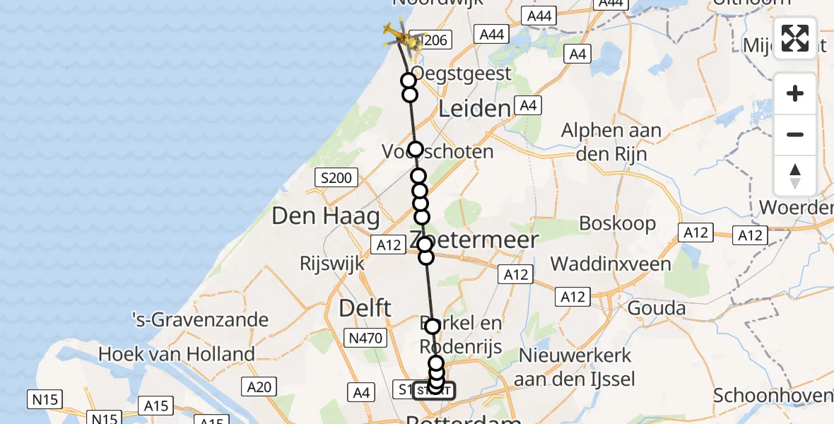 Routekaart van de vlucht: Lifeliner 2 naar Katwijk, Noordduinseweg
