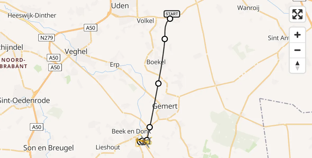 Routekaart van de vlucht: Lifeliner 3 naar Aarle-Rixtel, Pater Eustachiuslaan