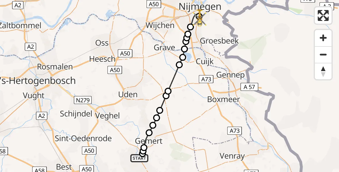 Routekaart van de vlucht: Lifeliner 3 naar Radboud University Medical Center Heliport, Radboud University Medical Center Heliport